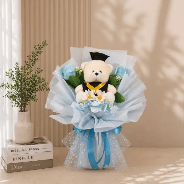 Buket Boneka Wisuda Biru Premium