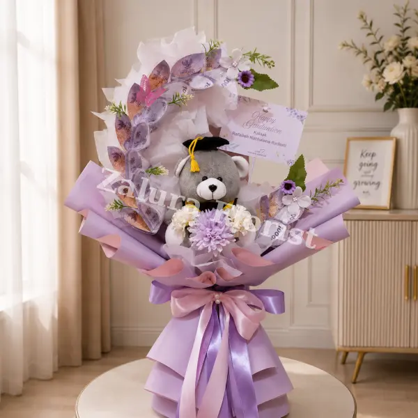 Buket Uang Bulan Sabit Wisuda dengan Teddy Bear – Crescent Money Bouquet Custom