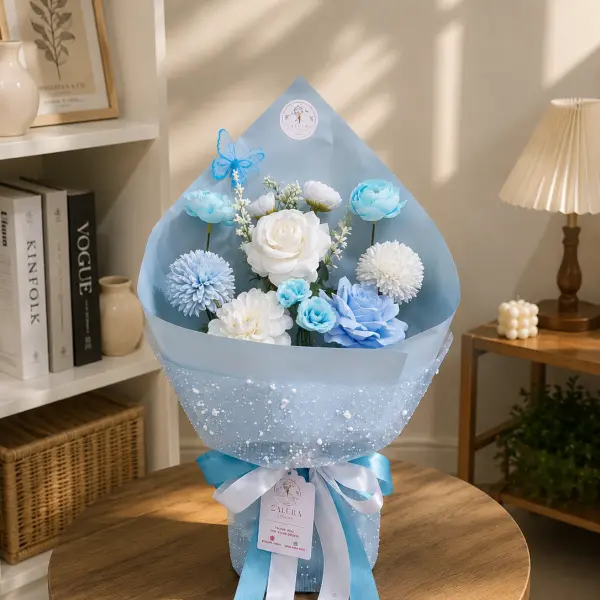 Buket Bunga Blue White Elegance